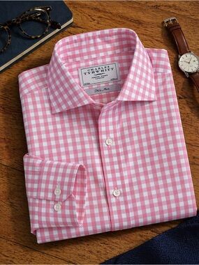 Charles Tyrwhitt Pink Gingham Button Down Shirt 16 35